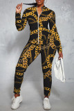 Black Casual Sportswear Print Patchwork Zipper Long Sleeve Two Pieces