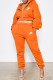 Orange Fashion Casual Print Patchwork Hooded Collar Long Sleeve Two Pieces