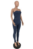 Pink Sexy Casual Solid Backless Slit Strapless Sleeveless Two Pieces