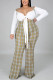White Fashion Street Adult Plaid Patchwork V Neck Plus Size