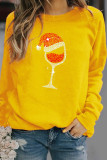Yellow Casual Print Split Joint O Neck Tops