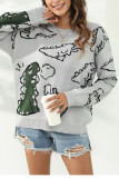 Coffee Casual Print Patchwork O Neck Tops