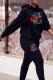 Black Fashion Sportswear Print Patchwork Letter Hooded Collar Long Sleeve Two Pieces