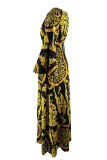 Khaki Elegant Print Patchwork Off the Shoulder A Line Dresses