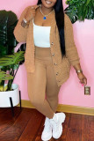 Brown Fashion Casual Solid Long Sleeve Cardigan Lamb Wool Outerwear