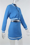 Red Fashion Casual Solid Patchwork Slit O Neck Long Sleeve Two Pieces