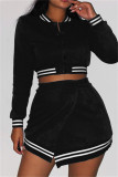Red Fashion Casual Solid Patchwork Slit O Neck Long Sleeve Two Pieces