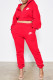 Red Fashion Casual Print Patchwork Hooded Collar Long Sleeve Two Pieces