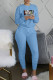 Baby Blue Fashion Sexy Print Patchwork O Neck Long Sleeve Two Pieces