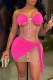 Pink Sexy Solid Patchwork See-through Zipper Strapless Pencil Skirt Dresses