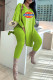 Fluorescent Color Fashion Celebrities Print Patchwork V Neck Long Sleeve Two Pieces