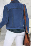 Deep Blue Fashion Casual Solid Patchwork Cardigan Turndown Collar Long Sleeve Regular Denim Jacket