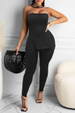 Pink Sexy Casual Solid Backless Slit Strapless Sleeveless Two Pieces