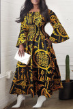 Khaki Elegant Print Patchwork Off the Shoulder A Line Dresses