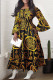 Khaki Elegant Print Patchwork Off the Shoulder A Line Dresses
