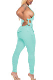 Sky Blue Fashion Casual adult Ma'am Patchwork Solid Two Piece Suits pencil Sleeveless Two Pieces