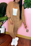 Brown Fashion Casual Solid Long Sleeve Cardigan Lamb Wool Outerwear