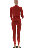 Red Casual Print Patchwork O Neck Long Sleeve Two Pieces