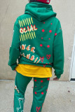 Green Fashion Casual Print Basic Hooded Collar Long Sleeve Two Pieces