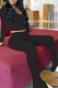 Black Fashion Casual Solid Slit Fold V Neck Long Sleeve Two Pieces
