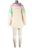 Apricot Casual Solid Patchwork Hooded Collar Tops