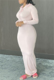 Light Pink Fashion Casual Solid Basic Hooded Collar Long Sleeve Dresses