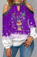 Purple Casual Sweet Print Hollowed Out Patchwork O Neck Tops