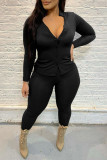 Coffee Sexy Solid Patchwork Buckle Turndown Collar Long Sleeve Two Pieces
