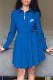 Blue Fashion Casual Print Patchwork Turndown Collar A Line Dresses
