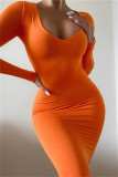 Orange Sexy Casual Solid Basic O Neck Long Sleeve Dresses