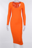 Orange Sexy Casual Solid Basic O Neck Long Sleeve Dresses