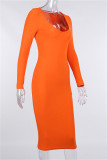 Orange Sexy Casual Solid Basic O Neck Long Sleeve Dresses