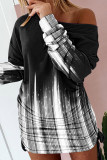 Black Sexy Print Patchwork Draw String Fold O Neck One Step Skirt Dresses