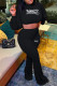 Black Fashion Casual Print Patchwork Letter U Neck Long Sleeve Two Pieces