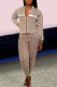 Brown Fashion Casual Print Patchwork Letter Long Sleeve Two Pieces