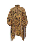 Leopard Print Street Print Leopard Tassel Split Joint O Neck Tops