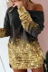 Gold Sexy Print Patchwork Draw String Fold O Neck One Step Skirt Dresses