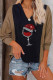 Coffee Casual Print Patchwork Hooded Collar Tops