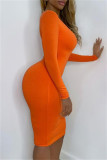 Orange Sexy Casual Solid Basic O Neck Long Sleeve Dresses