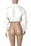 White Fashion Street Solid Patchwork Fold Zipper Outerwear