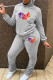 Grey Fashion Casual Letter Print Fold Hooded Collar Long Sleeve Two Pieces