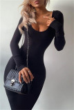Orange Sexy Casual Solid Basic O Neck Long Sleeve Dresses