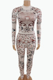 Multicolor Fashion Casual Print Basic Turtleneck Long Sleeve Two Pieces