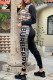 Multicolor Fashion Elegant Letter Plaid Patchwork O Neck Long Sleeve Two Pieces