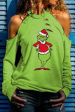 Red Green Street Print Ripped Patchwork O Neck Tops
