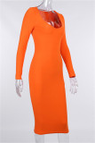 Orange Sexy Casual Solid Basic O Neck Long Sleeve Dresses