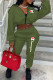 Army Green Fashion Sportswear Print Patchwork Long Sleeve Two Pieces