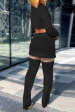 Apricot Fashion Patchwork Solid Hollowed Out Cardigan Pants Turndown Collar Long Sleeve Two Pieces