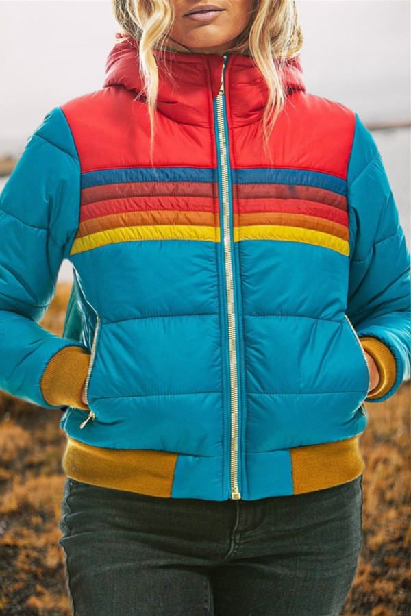 Lake Blue Fashion Casual Patchwork Cardigan Zipper Collar Outerwear