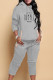 Grey Casual Print Patchwork Hooded Collar Long Sleeve Two Pieces